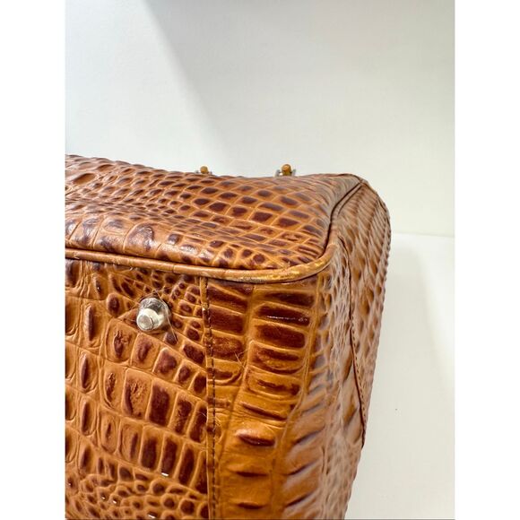 Eric Brand Brown Alligator Embossed Large Travel Tote Work Bag Bamboo Handle - Picture 7 of 12
